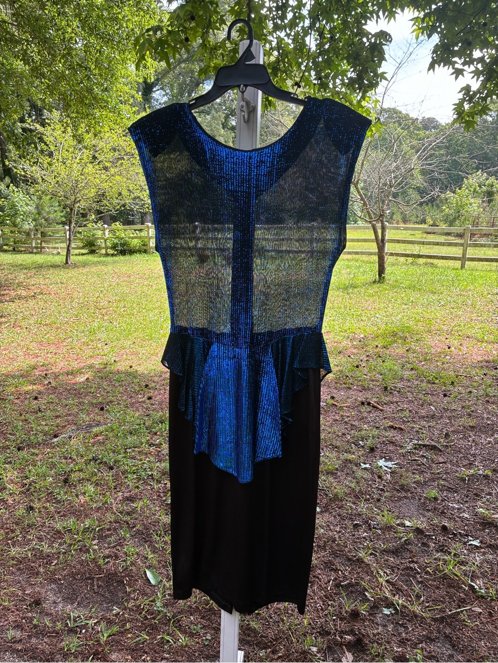 Vintage Disco Era: Sparkly Blue and Black 1980’/90’s Dress, Morgan and Co. Sz13